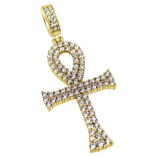 .925 Silver Bling Bling Ankh CZ Gold Cross