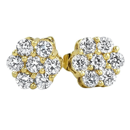 Big Cluster 3D Gold CZ Bling Bling Earrings