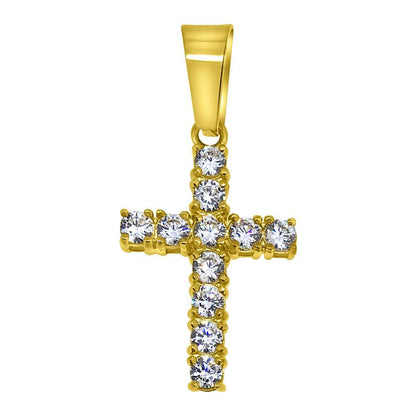 3MM CZ Tennis Cross Bling Bling Gold Steel