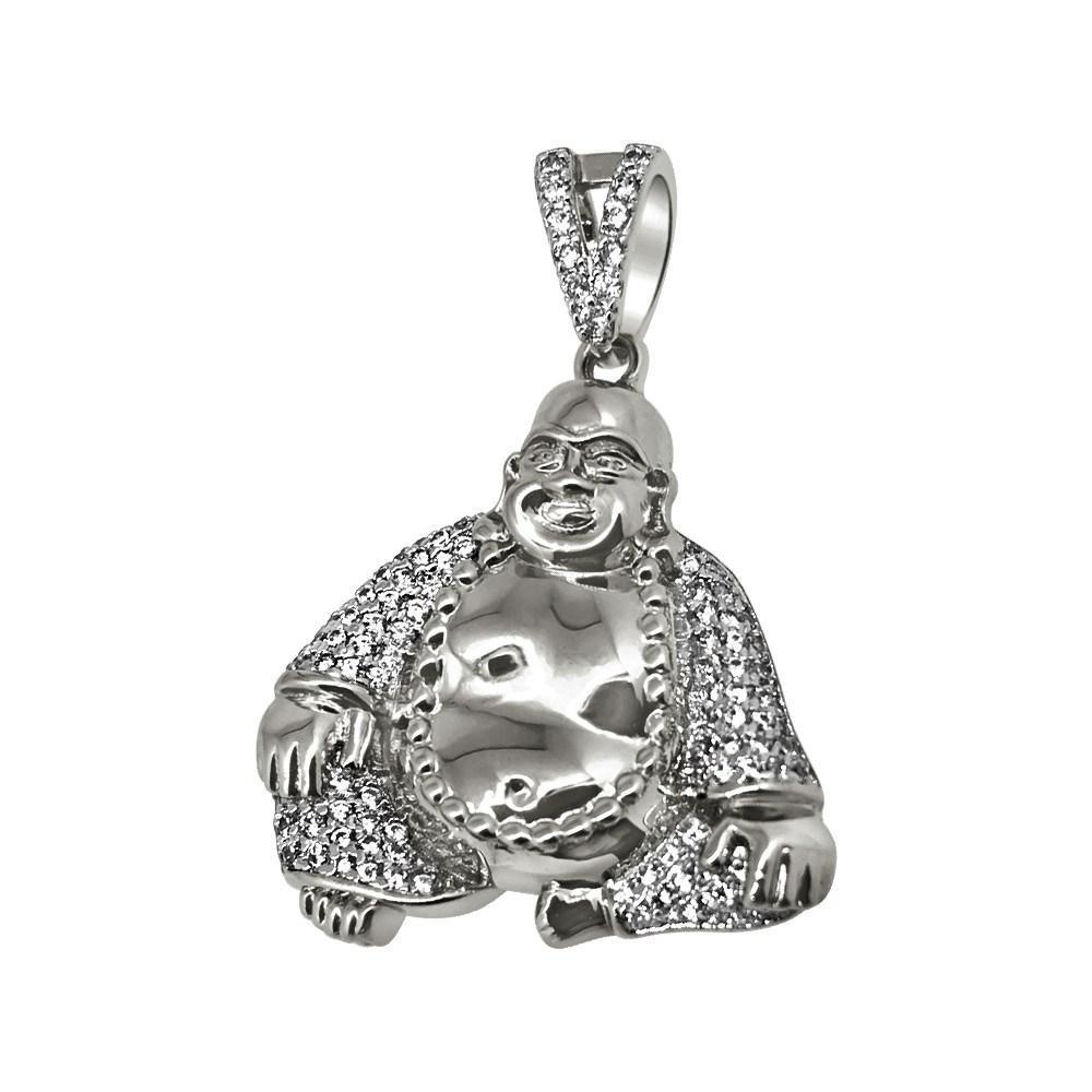 .925 Silver Rhodium Buddha CZ Bling Bling Pendant