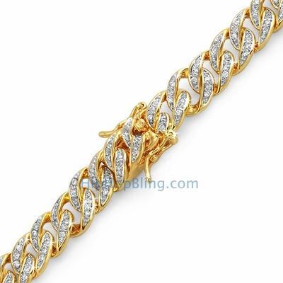 .925 Silver Gold Wrapped CZ Micro Pave Cuban Bracelet