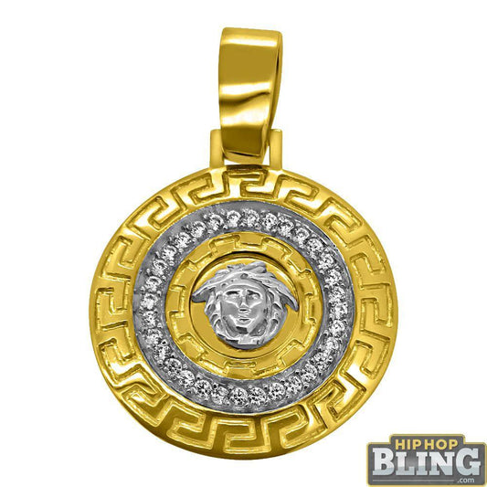 10K Yellow Gold Medusa Greek Border CZ Medallion