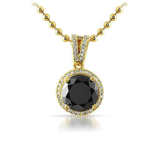 .925 Silver Gold M Round Black Gem CZ Pendant (Free 36 Inch Bead Chain)