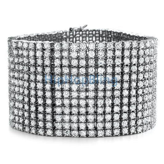 Prong Set CZ Platinum 12 Row Bling Bling Bracelet