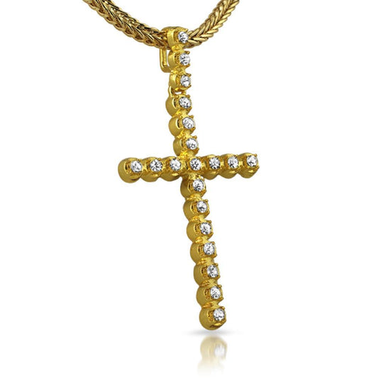 1 Row Gold Bling Bling Cross