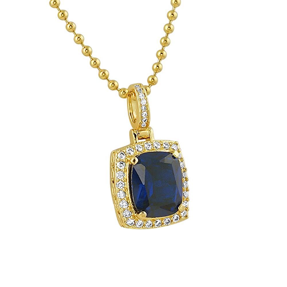 Lab Sapphire Custom Halo Iced Out Pendant