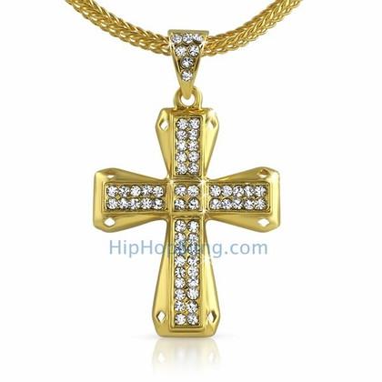 Diamond Cut Gold Bling Bling Cross & Chain Small