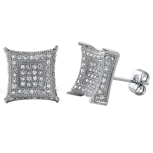 XL 3D Box Kite CZ Bling Bling Earrings