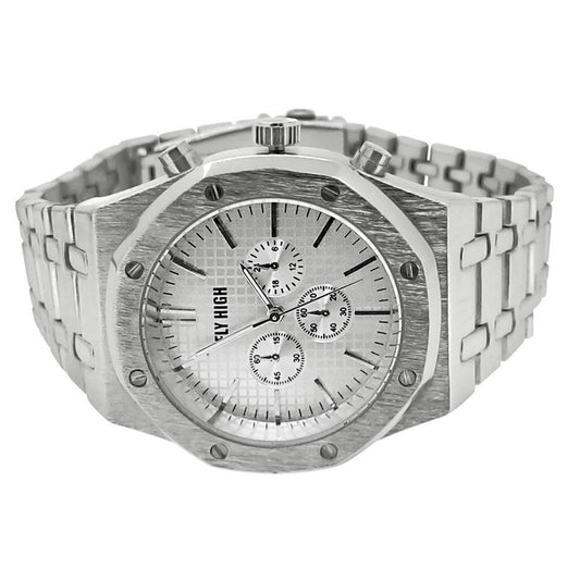 Silver Brushed Chrono Octagon Bezel Watch