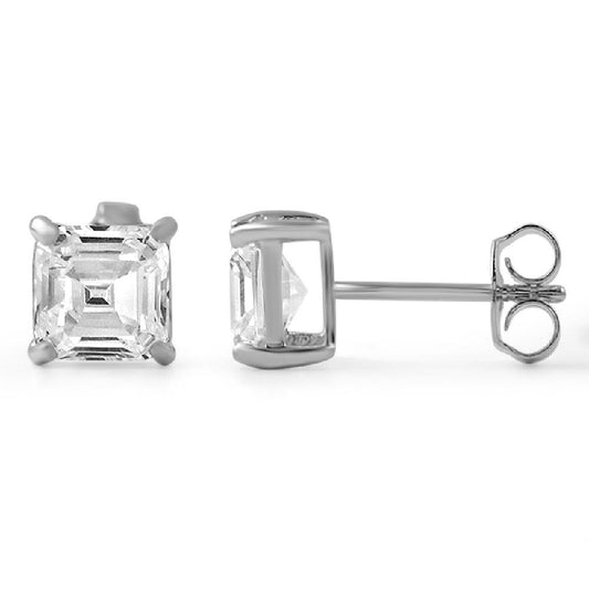 Asscher Cut CZ Stud Earrings .925 Silver