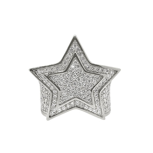 .925 Sterling Silver Super Star Rhodium CZ Bling Ring