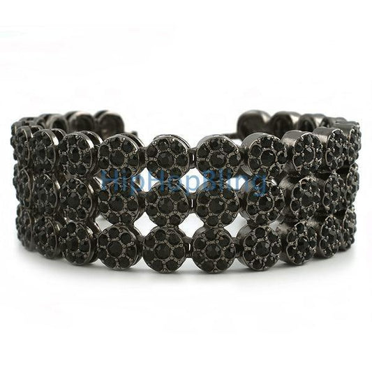 3 Row Black Cluster Bling Bling Bracelet