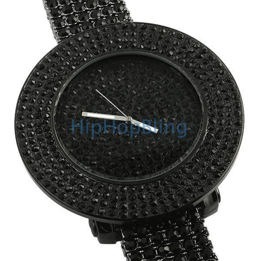 Black Totally Iced Out Bling Bling Custom Watch