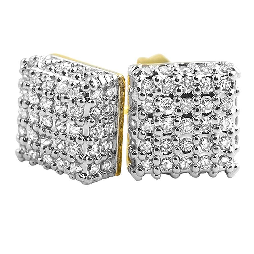 Large 3D Box Gold CZ Bling Bling Earrings