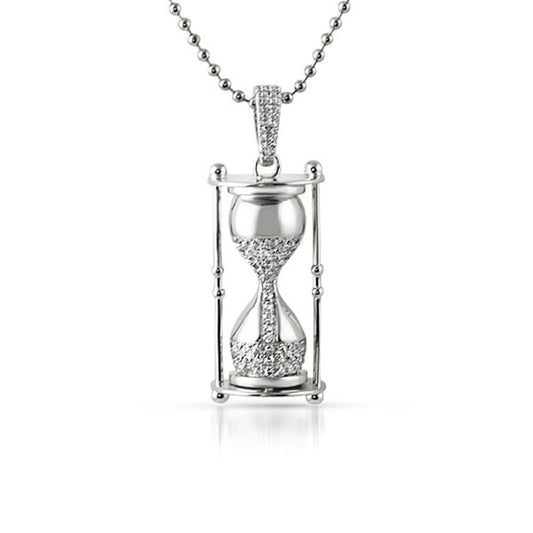 Hour Glass CZ Rhodium Hip Hop Pendant