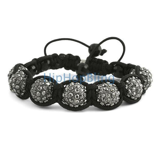 12mm Hematite 7 Ball Bling Bling Disco Ball Bracelet