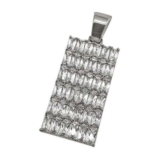 Baguette CZ Bling Bling Rhodium Dog Tag