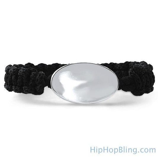 Silver Oval ID Paracord Style Bracelet