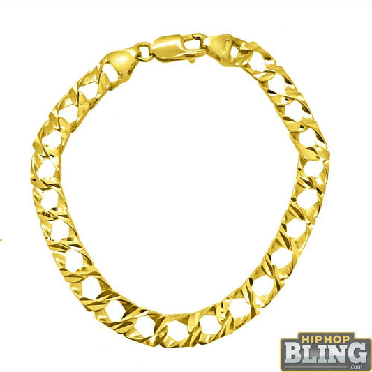 Diamond Cut 10K Yellow Gold Cuban Bracelet 8MM