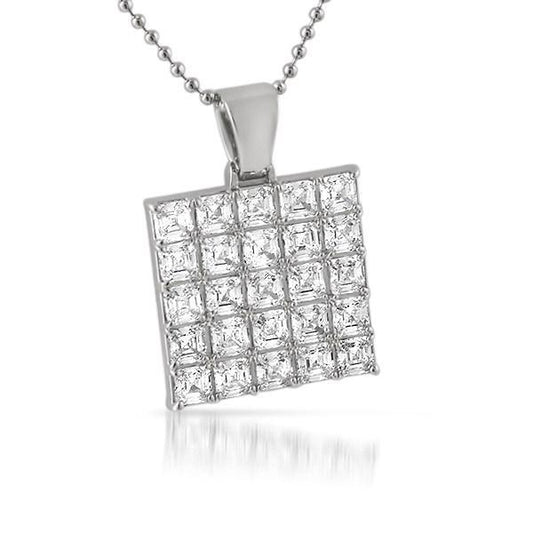 Asscher Cut CZ Bling Bling Rhodium Block Pendant