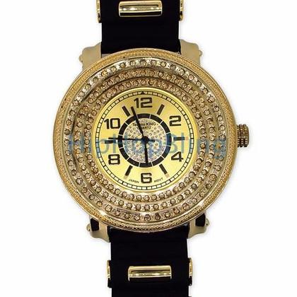 Gold 3 Rows Ice Under Glass Hip Hop Watch