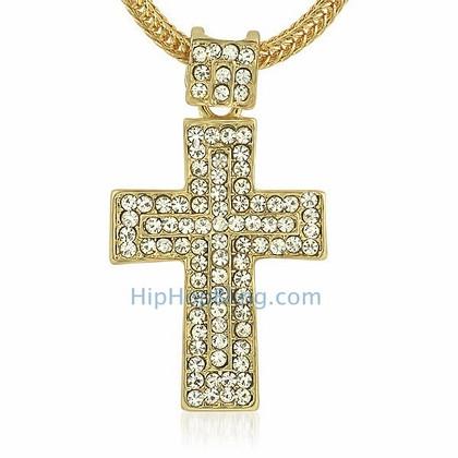 Gold Mega Bling Bling Cross & Chain Small