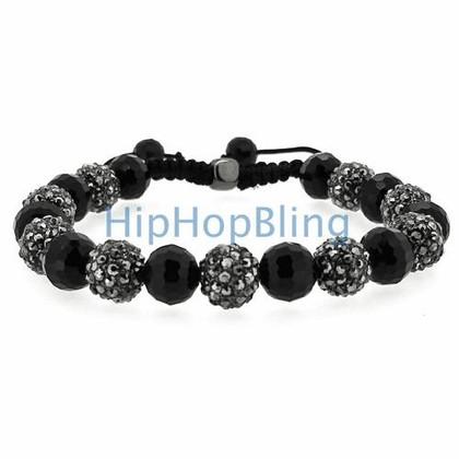 Hip Hop Bracelet Alternating Black Bling Disco Ball