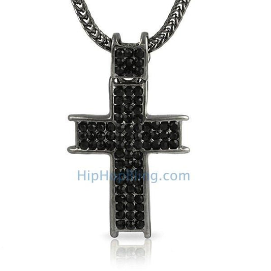 Ice Channel Black Bling Bling Cross Chain Small