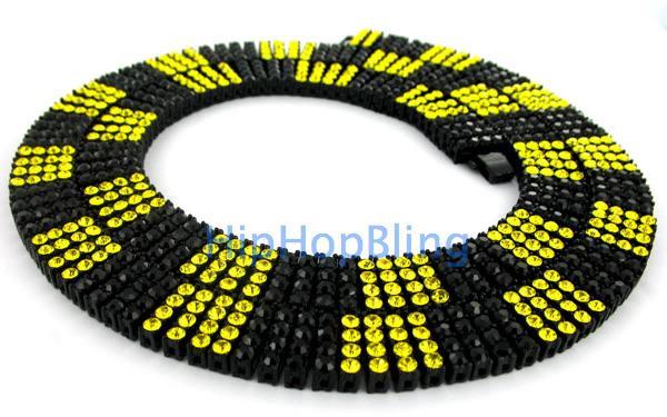 Rare Canary & Black Ice Block 4 Row Necklace