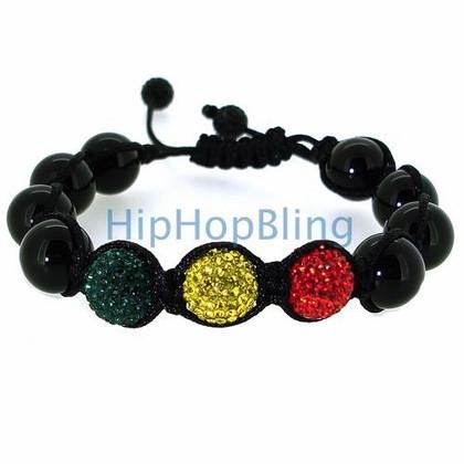 Reggae Green Yellow Red Bling Bling Beaded Bracelet