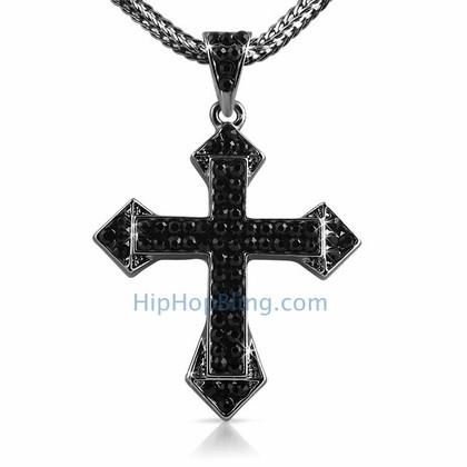 Sharp Black Bling Bling Cross & Chain Small