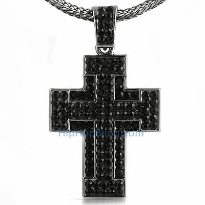 Thick Black Bling Bling Cross & Chain Small