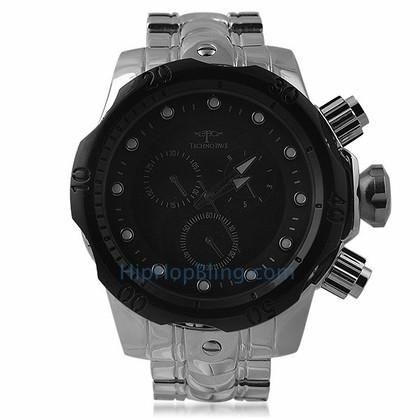 Thick Divers Watch Black Dial & Bezel Silver Band