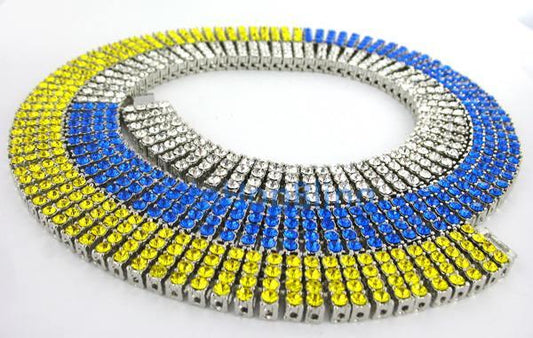 Tri Color Canary Blue & White Ice Bling Bling 4 Row Chain