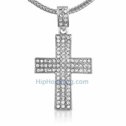 Triple Bling Cross & Chain Small