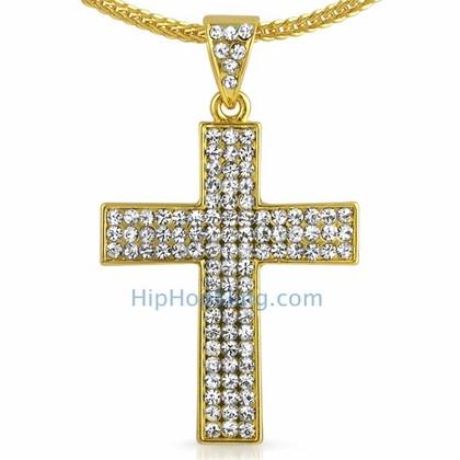 Triple Gold Bling Bling Cross & Chain Small