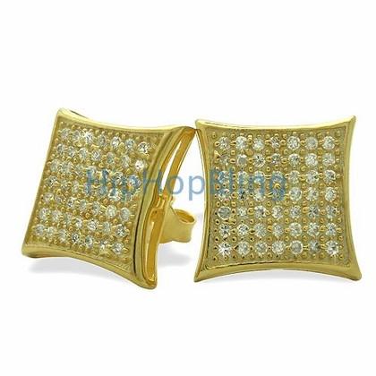 XL Puffed Kite Gold Vermeil CZ Micro Pave Earrings